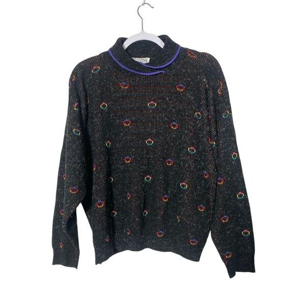 Sweaters - Vintage 80's Nan Dorsey Women's Ribbed Knit High Neck Collar Sweater